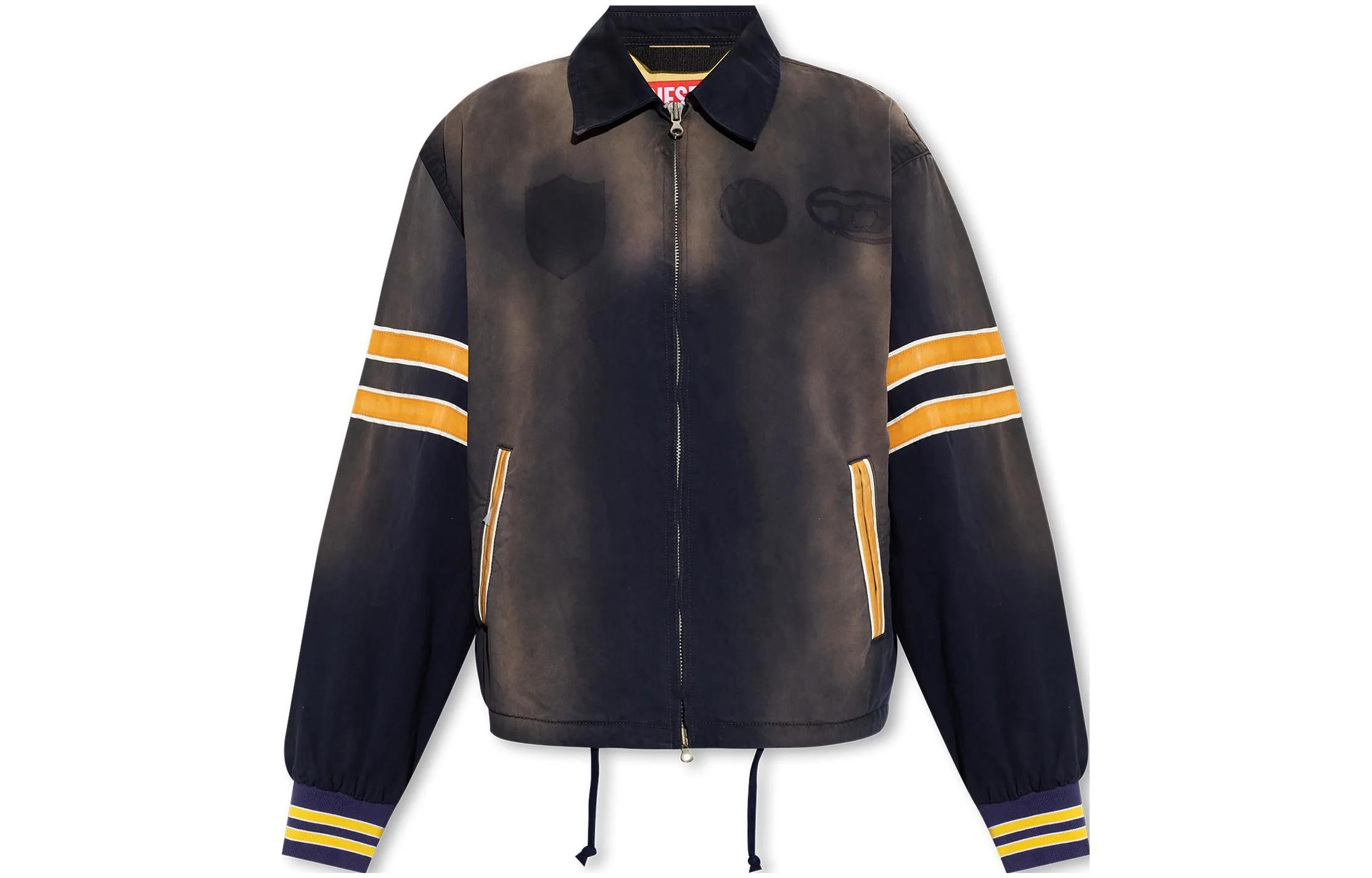 Diesel Loose Fit Gray Zip-Up Striped Jacket with Square Collar & Drop Sleeves A104650LHAK8AT