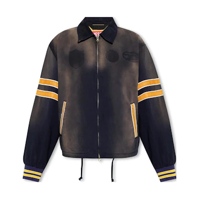 Diesel Loose Fit Gray Zip-Up Striped Jacket with Square Collar & Drop Sleeves A104650LHAK8AT