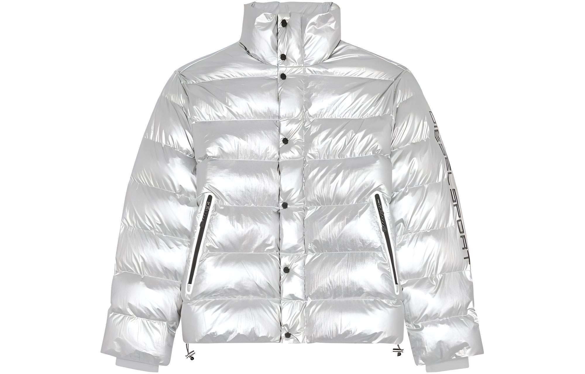 Diesel Metallic Gloss High-Neck Puffer Jacket Unisex - White A113490QFAN