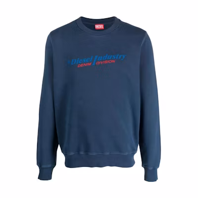 Diesel Navy Blue Crewneck Long Sleeve Sweatshirt with Letter Print A037430HERE-8MS