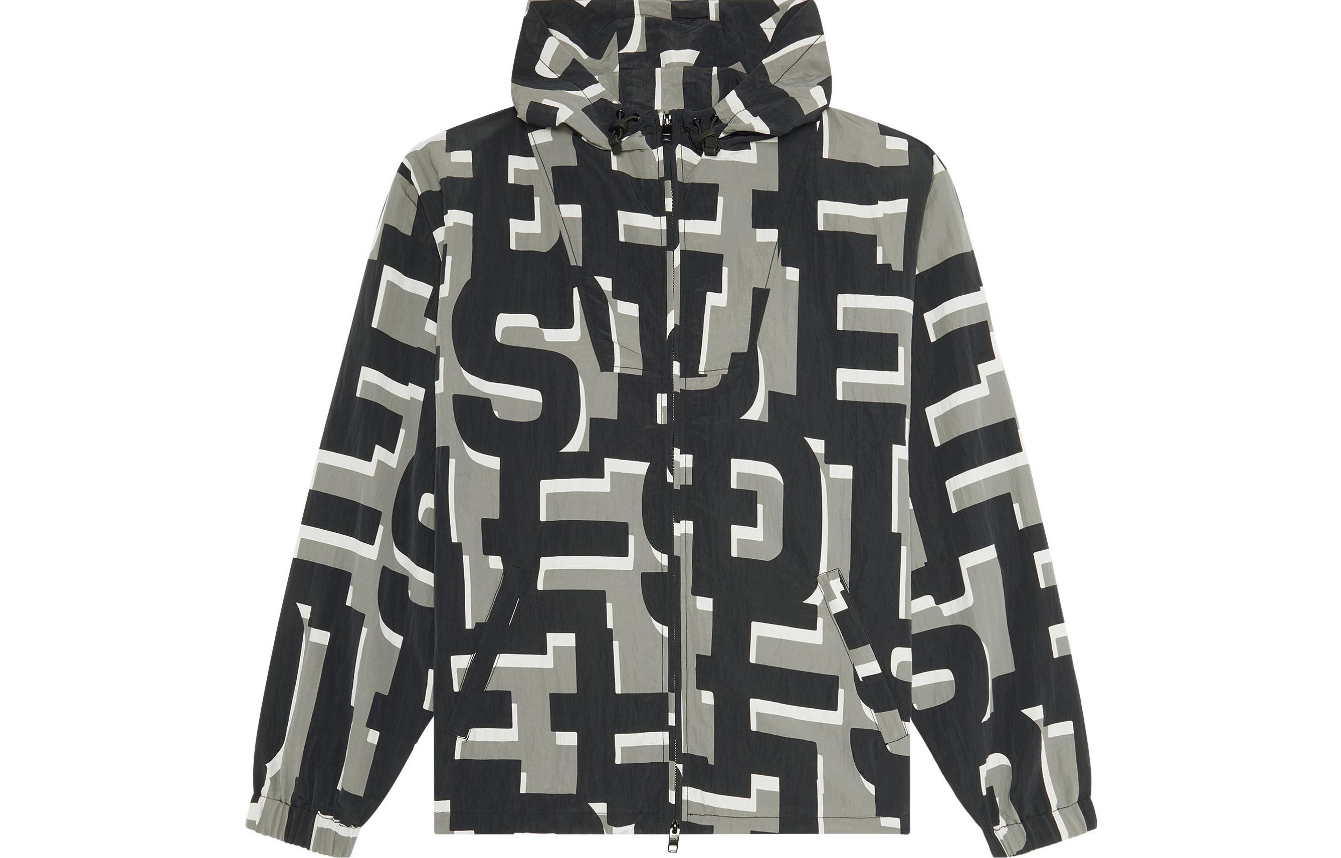 Diesel Nylon Windbreaker Monogram Print Full-Zip Jacket Black A110080QFAW-9XXA
