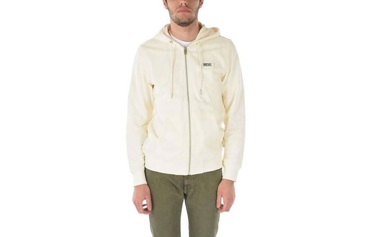Diesel Off-White Hoodie Jacket with Zipper and Logo Patch A028110NBAY129