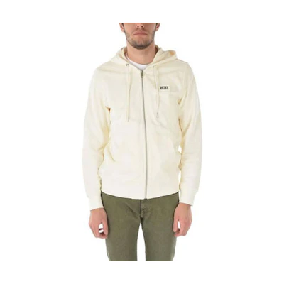 Diesel Off-White Hoodie Jacket with Zipper and Logo Patch A028110NBAY129