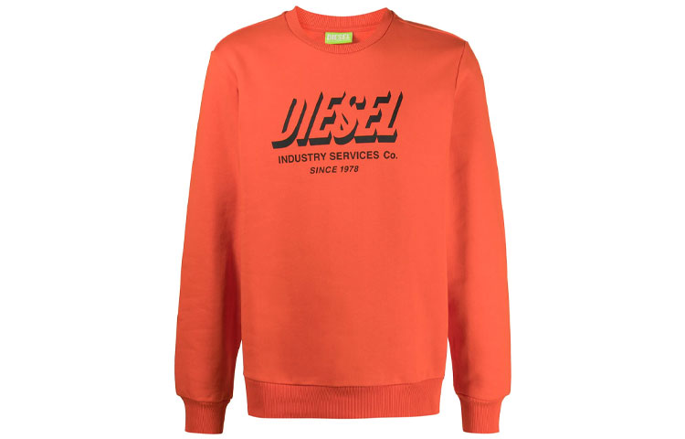 Diesel Orange Crewneck Sweatshirt with Logo Print Long Sleeves A018020GRAL3BI