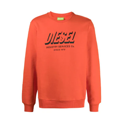 Diesel Orange Crewneck Sweatshirt with Logo Print Long Sleeves A018020GRAL3BI