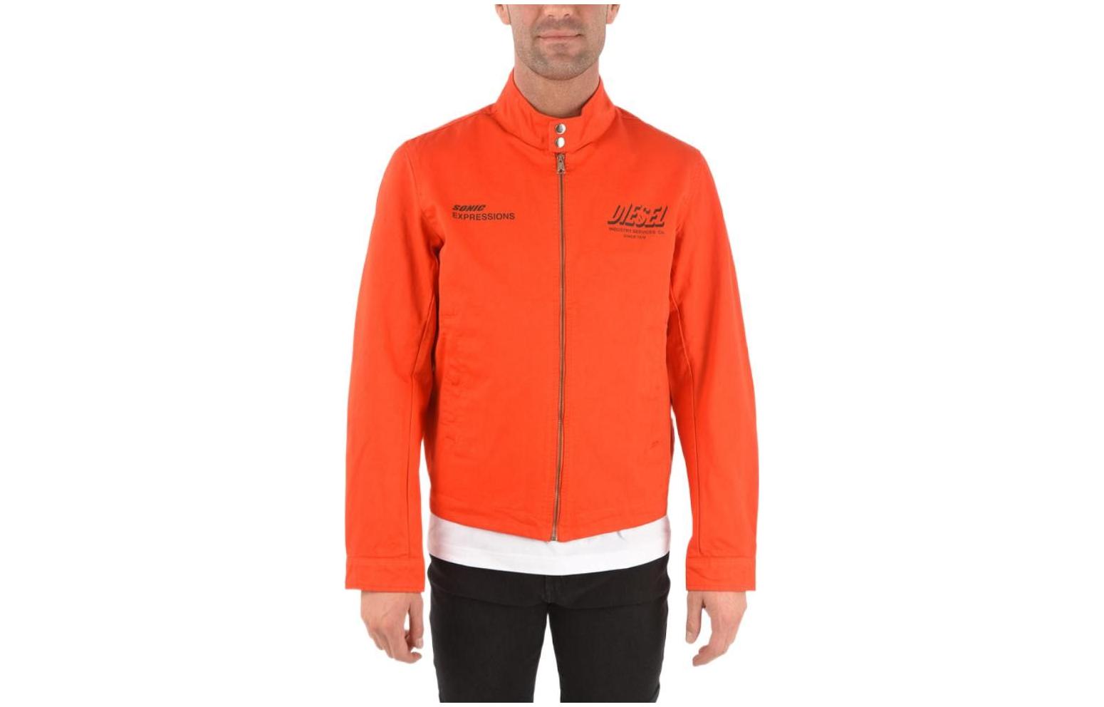 Diesel Orange Full-Zip Jacket with Logo Print and Stand Collar A018130IBAM3BI