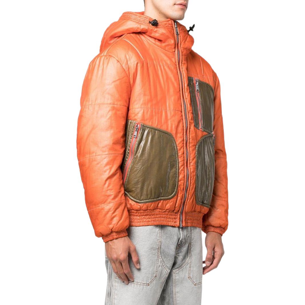Shop Diesel Orange Hooded Jacket with Contrast Pocket Design A062930PDAM37A