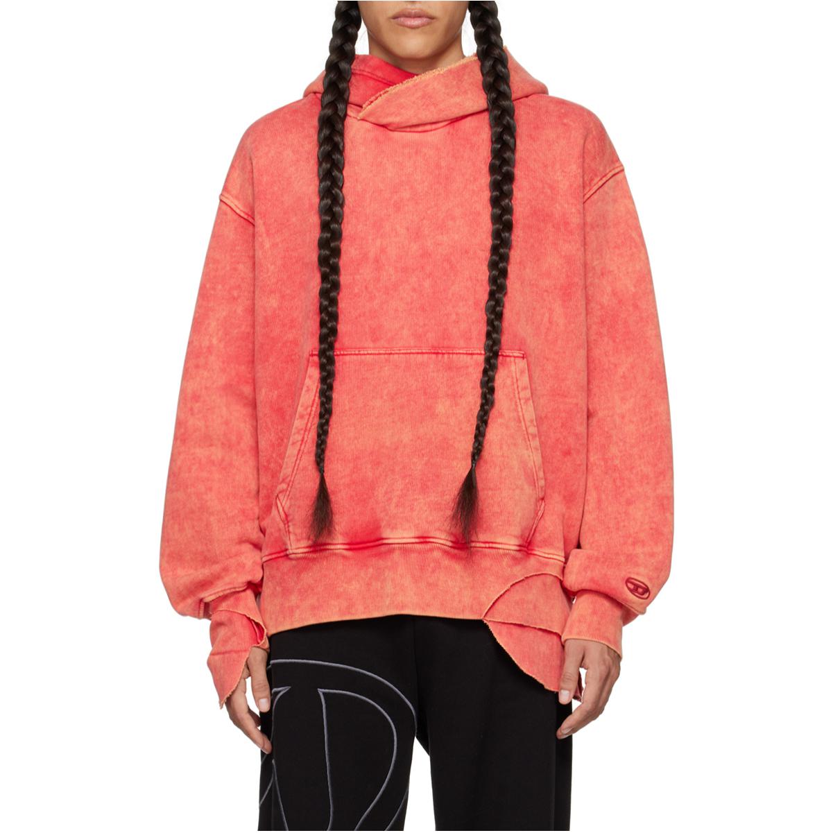 Diesel Orange Hoodie with Logo Print and Loose Fit Long Sleeves A075930BVFH-42A