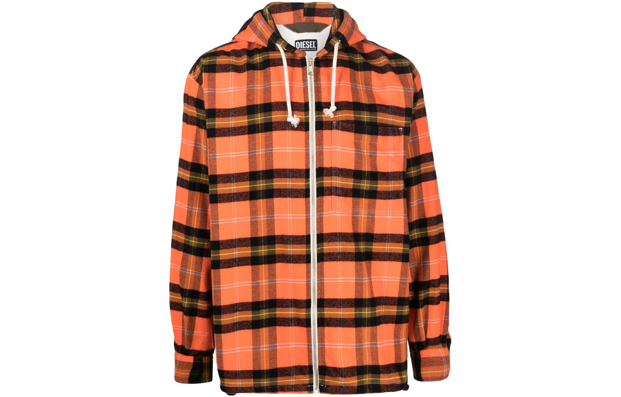 Diesel Orange Plaid Zip-Up Hooded Jacket A031480QCAU34H