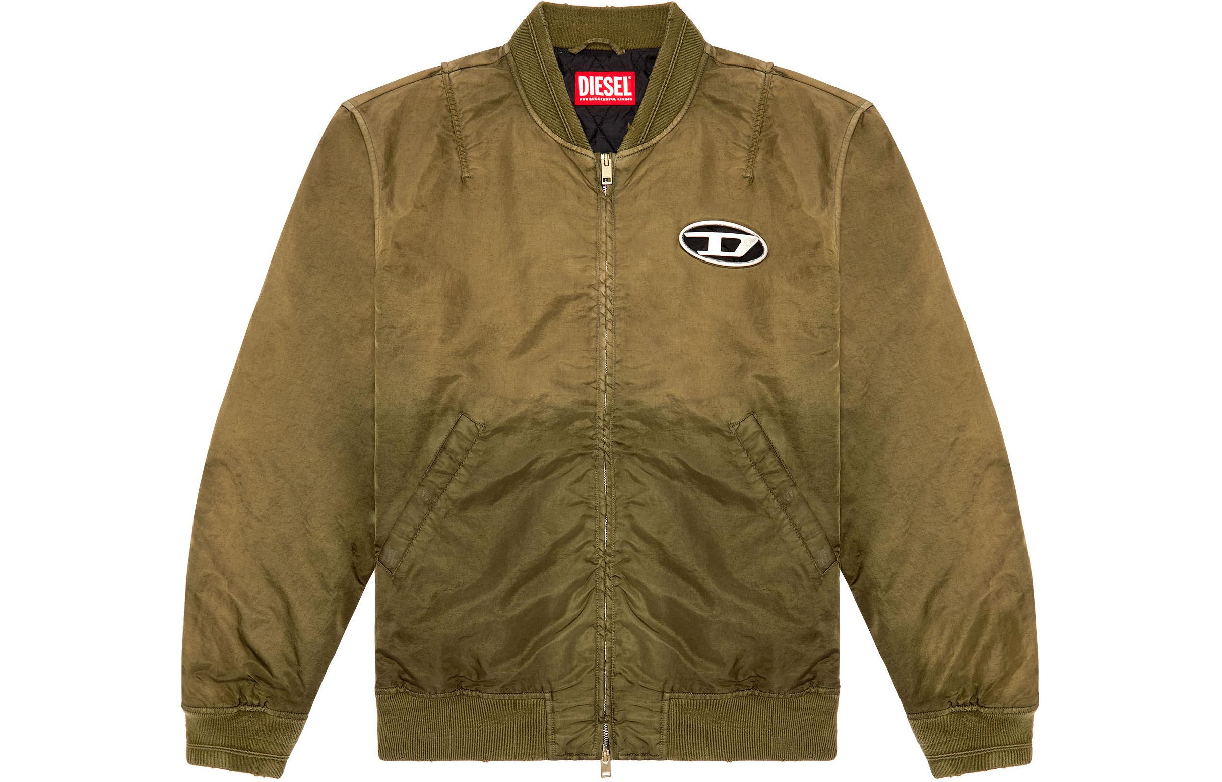 DIESEL OVAL-D Gradient Padded Zip Bomber Jacket  Army Green. A120870QHAR