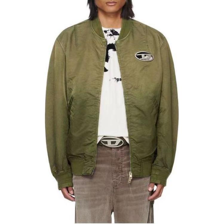 Shop DIESEL OVAL-D Gradient Padded Zip Bomber Jacket Hijau Tentera. A120870QHAR