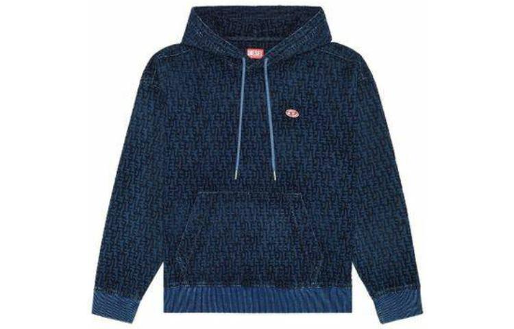 Diesel OVAL-D Logo Print Drawstring Hoodie Blue Men’s Long Sleeve A03939068BY01