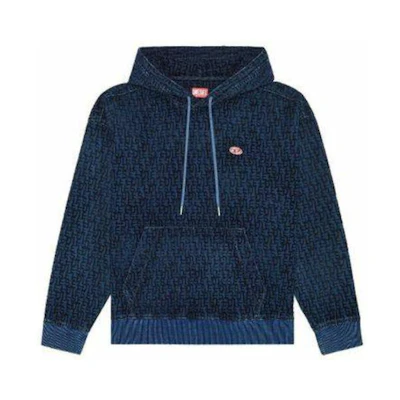 Diesel OVAL-D Logo Print Drawstring Hoodie Blue Men’s Long Sleeve A03939068BY01