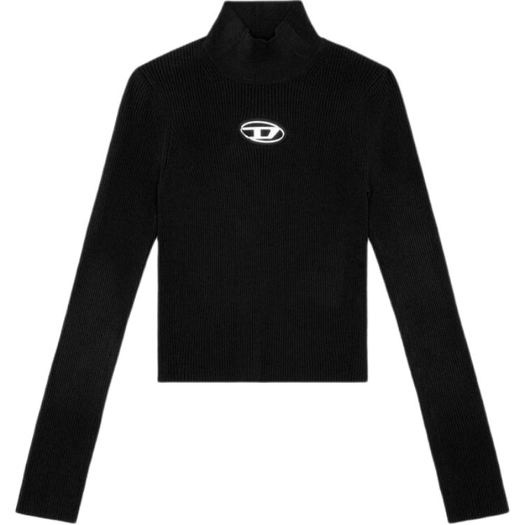DIESEL OVAL-D Metal Logo Black High-Neck Knit Long Sleeve Sweater Women A141870DLAX-9XX