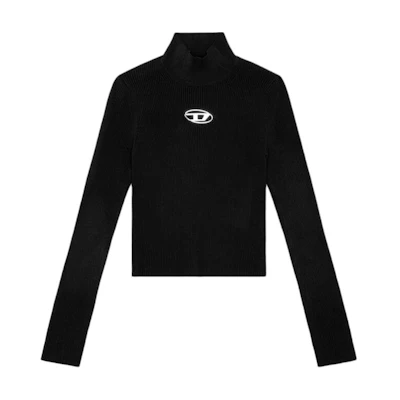 DIESEL OVAL-D Metal Logo Black High-Neck Knit Long Sleeve Sweater Women A141870DLAX-9XX