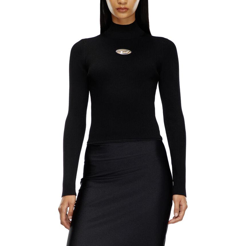 Shop DIESEL OVAL-D Logo Metálico Negro Suéter de Cuello Alto Manga Larga Mujer A141870DLAX-9XX