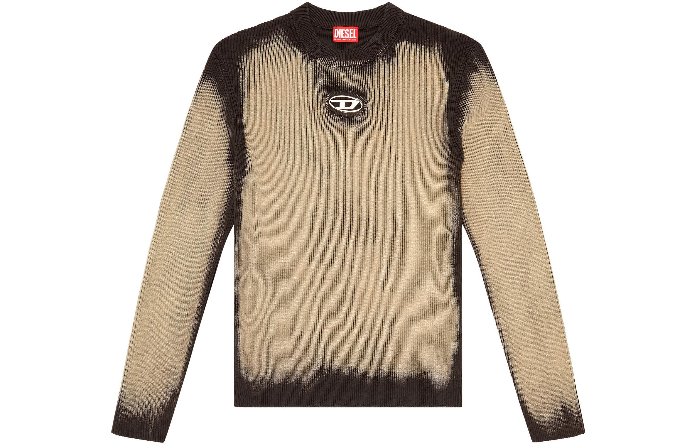 DIESEL OVAL-D Series  Beige Ribbed Logo Crewneck Knit Sweater. A124550BNAD-900A