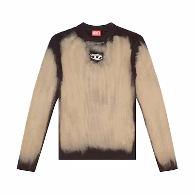 DIESEL OVAL-D Series Beige Ribbed Logo Crewneck Knit Sweater. A124550BNAD-900A