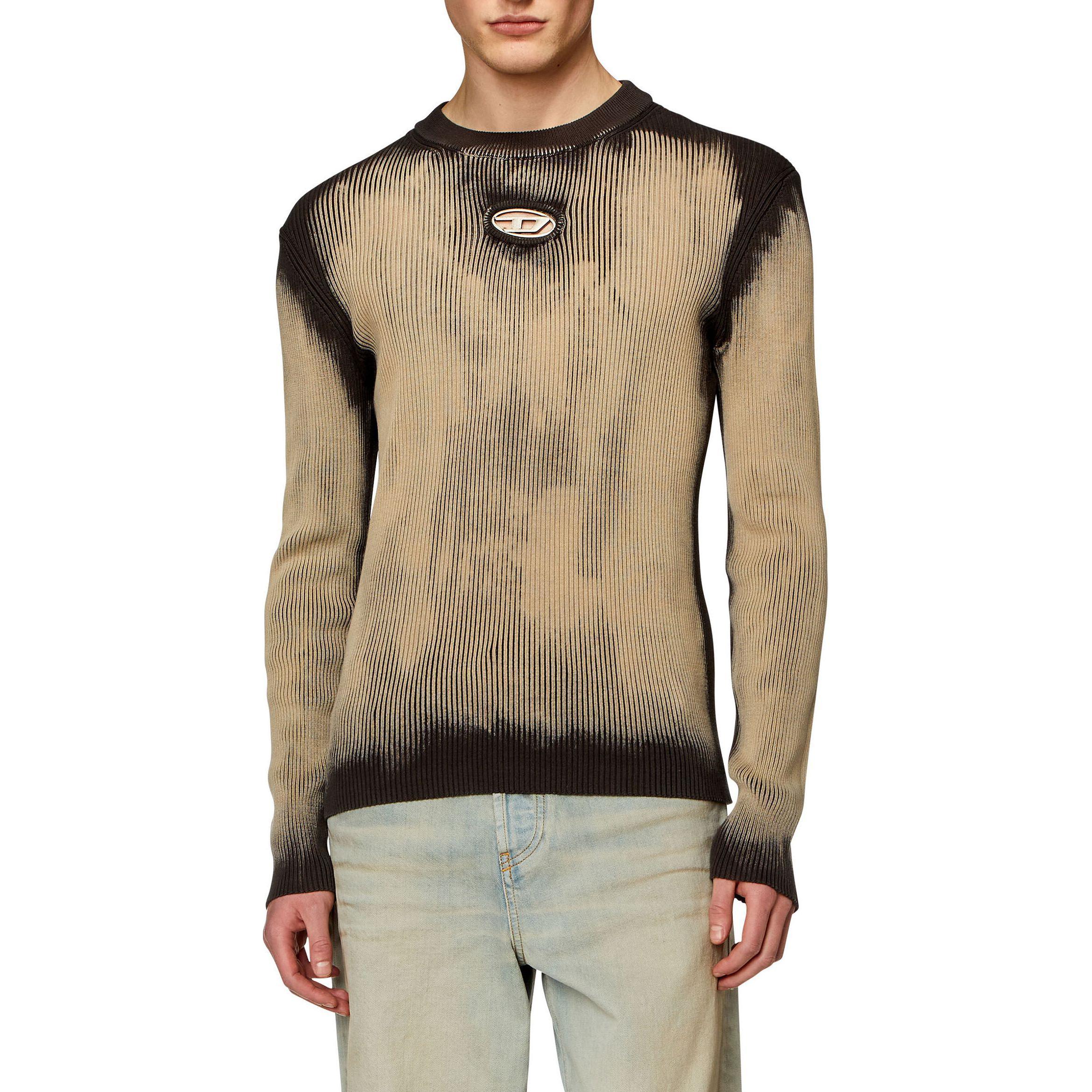 Shop DIESEL OVAL-D Series Beige Logo Crewneck Sweater Rajut Ribbed. A124550BNAD-900A
