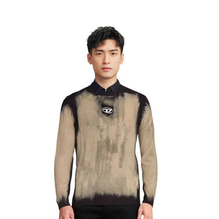 Details for DIESEL OVAL-D Series Beige Logo Crewneck Sweater Rajut Ribbed. A124550BNAD-900A