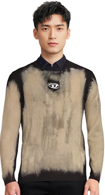 DIESEL OVAL-D Series Beige Logo Crewneck Sweater Rajut Ribbed. A124550BNAD-900A Details for DIESEL OVAL-D Series Beige Logo Crewneck Sweater Rajut Ribbed. A124550BNAD-900A