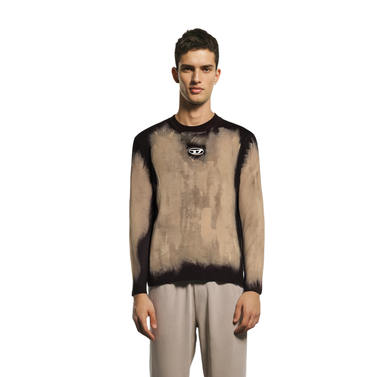 Sizing DIESEL OVAL-D Series Beige Logo Crewneck Sweater Rajut Ribbed. A124550BNAD-900A