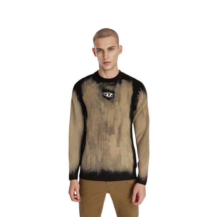 Cheap DIESEL OVAL-D Series Beige Logo Crewneck Sweater Rajut Ribbed. A124550BNAD-900A