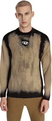 DIESEL OVAL-D Series Beige Logo Crewneck Sweater Rajut Ribbed. A124550BNAD-900A Cheap DIESEL OVAL-D Series Beige Logo Crewneck Sweater Rajut Ribbed. A124550BNAD-900A