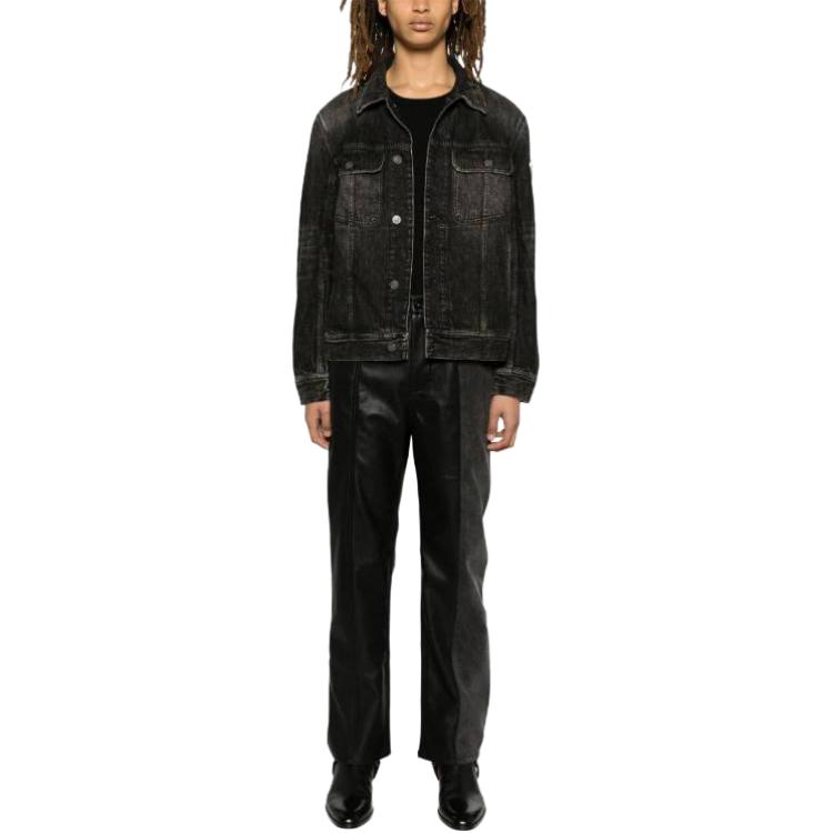 Shop DIESEL OVAL-D Siri Jaket Kasual Berkolar Petak Bertutup Butang - Kelabu. A131500JGAE02