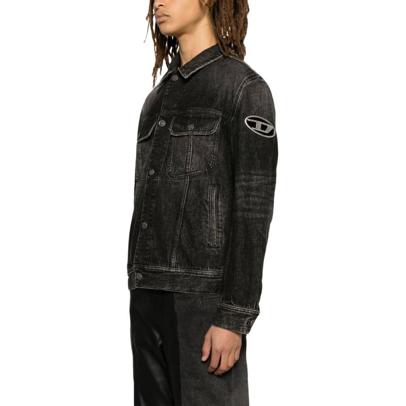 Details for DIESEL OVAL-D Siri Jaket Kasual Berkolar Petak Bertutup Butang - Kelabu. A131500JGAE02