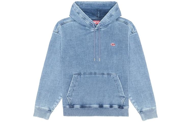 DIESEL OVAL-D Series Washed Vintage Hoodie Men’s Light Blue. A0393909D01-01