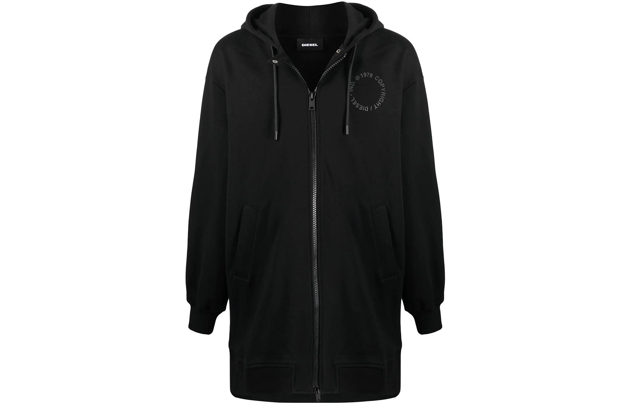 Diesel Oversized Long Zip-Up Hoodie Jacket in Black A021200IAEG9XX