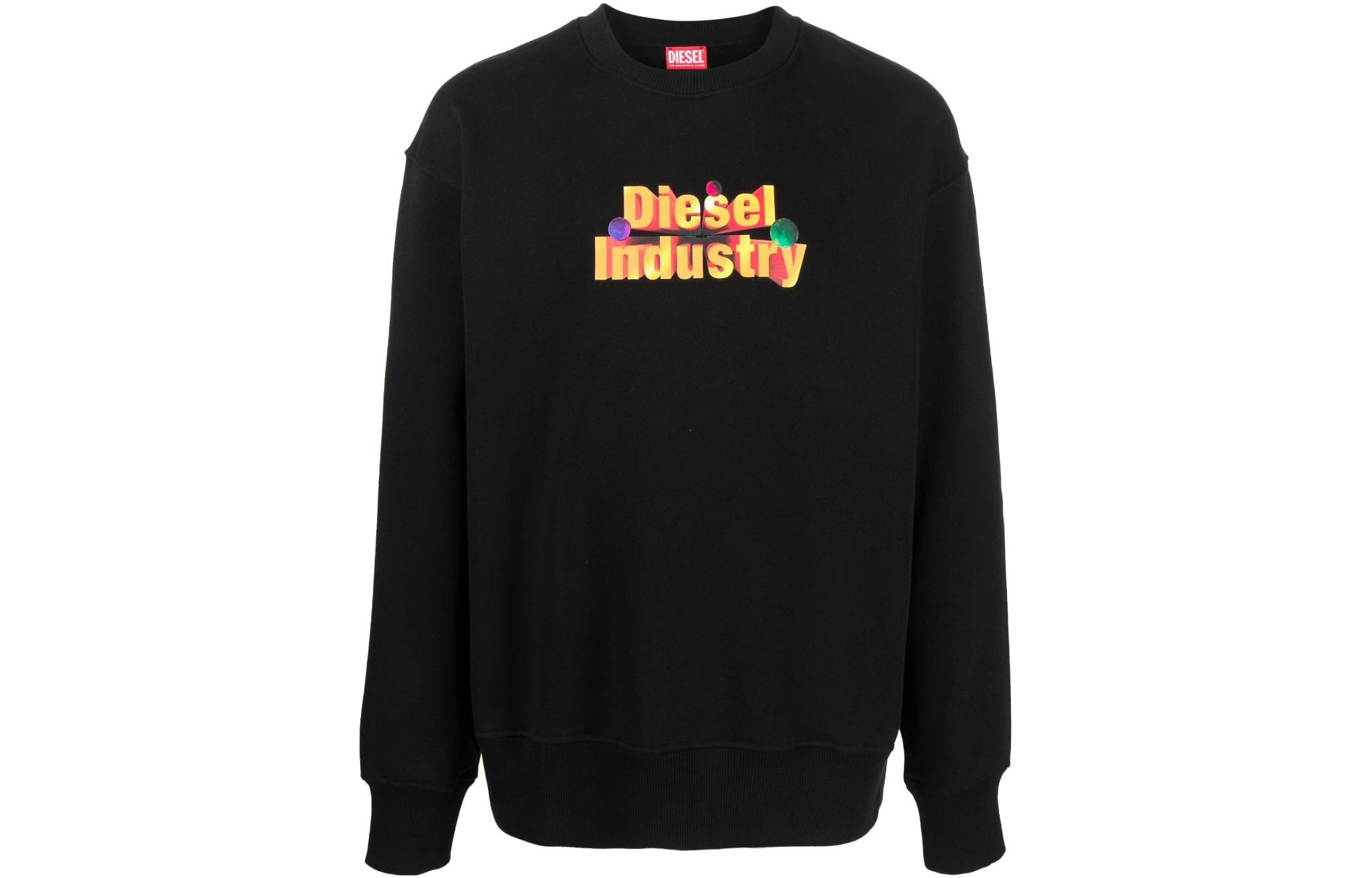 Diesel Oversized Pullover Sweatshirt Black with 3D Lettering & Planet Print A110510IEAX