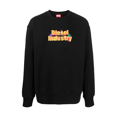 Diesel Oversized Pullover Sweatshirt Black with 3D Lettering & Planet Print A110510IEAX