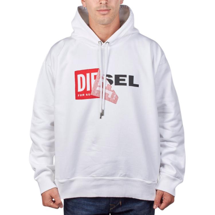 Diesel Oversized White Hoodie with Letter Print and Dropped Shoulders 00S7VG0886Z0231