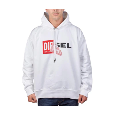 Diesel Oversized White Hoodie with Letter Print and Dropped Shoulders 00S7VG0886Z0231