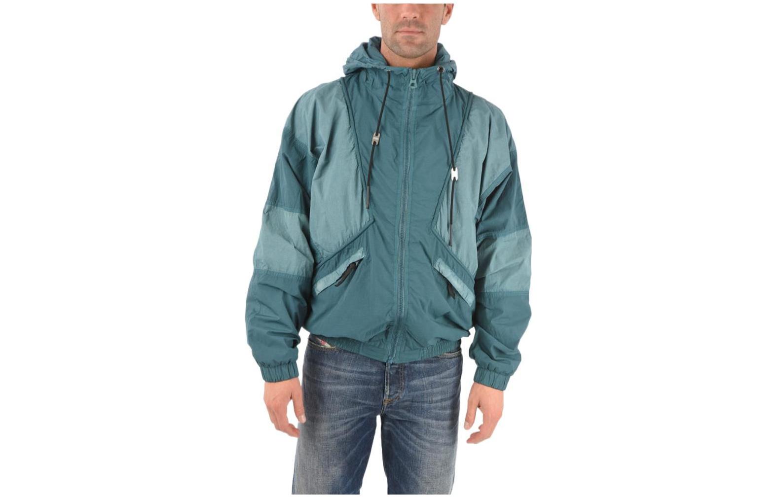 Diesel Patchwork Zip-Up Hooded Jacket Blue A022050QBBG8HN