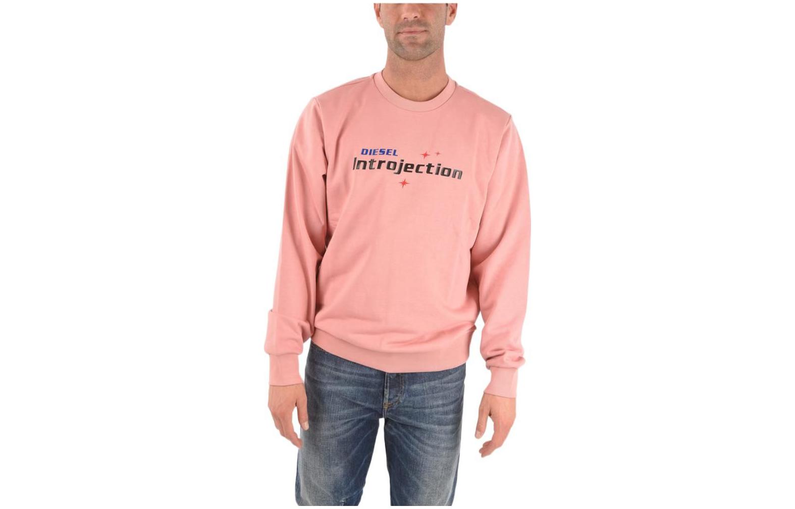 Diesel Pink Crewneck Long Sleeve Pullover Sweatshirt with Logo Print A023170HAYT39Q