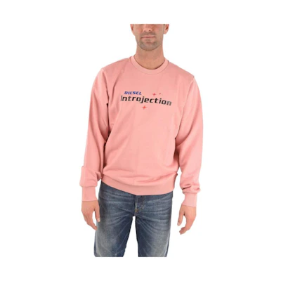 Diesel Pink Crewneck Long Sleeve Pullover Sweatshirt with Logo Print A023170HAYT39Q