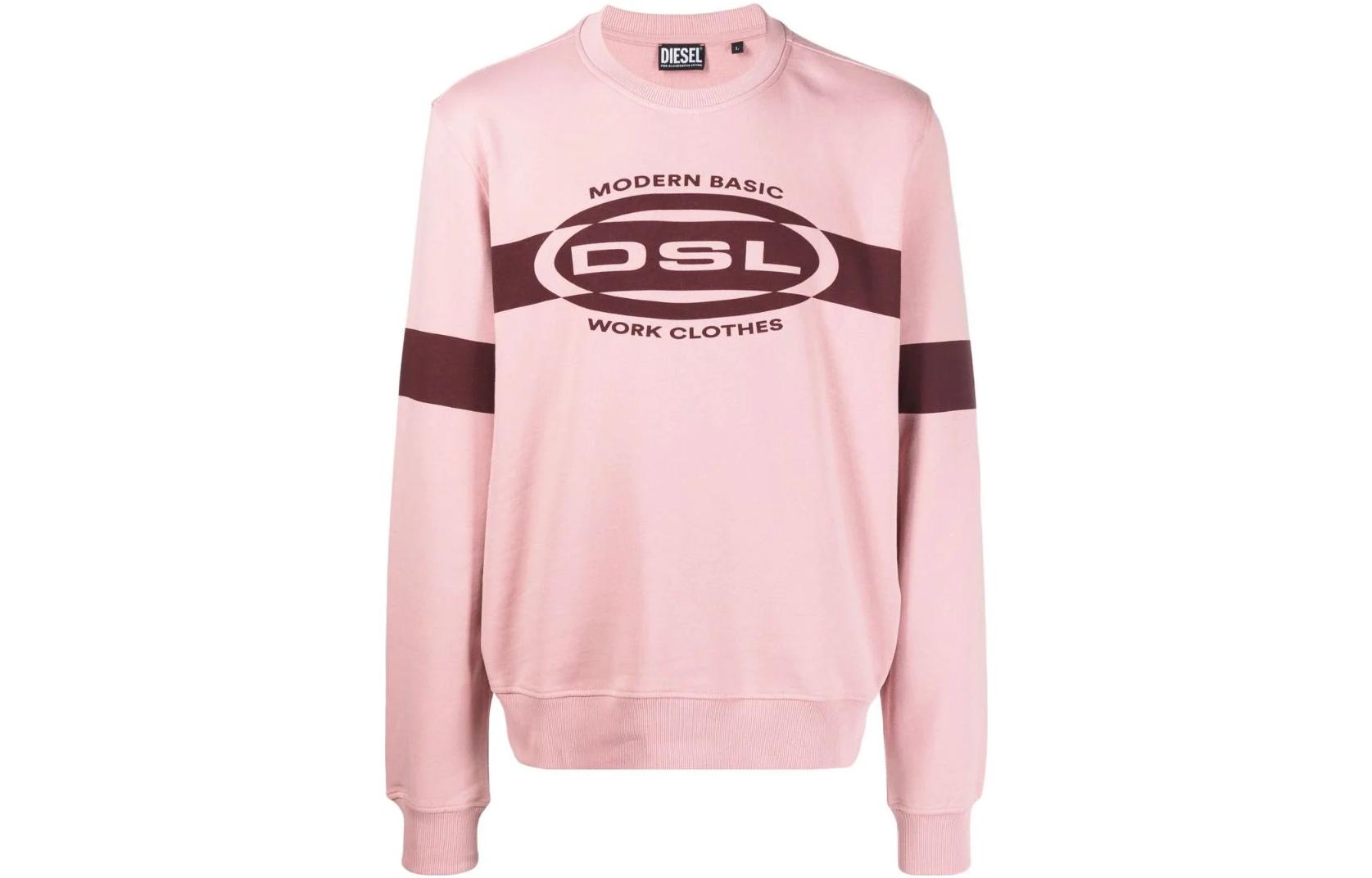 Diesel Pink Crewneck Pullover Sweatshirt with Logo Print A068580JFAV35A