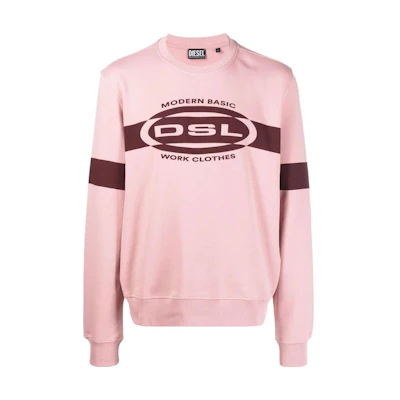 Diesel Pink Crewneck Pullover Sweatshirt with Logo Print A068580JFAV35A