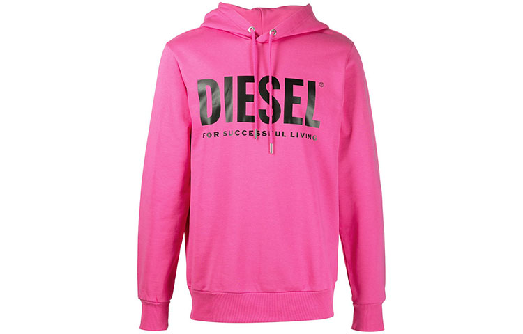 Diesel Purple-Red Logo Print Long Sleeve Pullover Hoodie 00SAQJ0BAWT3BG