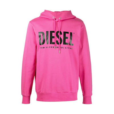Diesel Purple-Red Logo Print Long Sleeve Pullover Hoodie 00SAQJ0BAWT3BG