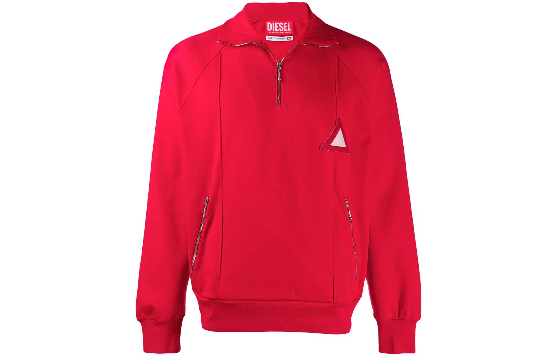 Diesel Red Half-Zip Solid Logo Patch Sweatshirt Long Sleeve 00S54I0CAXG448