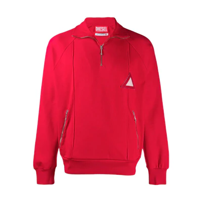 Diesel Red Half-Zip Solid Logo Patch Sweatshirt Long Sleeve 00S54I0CAXG448