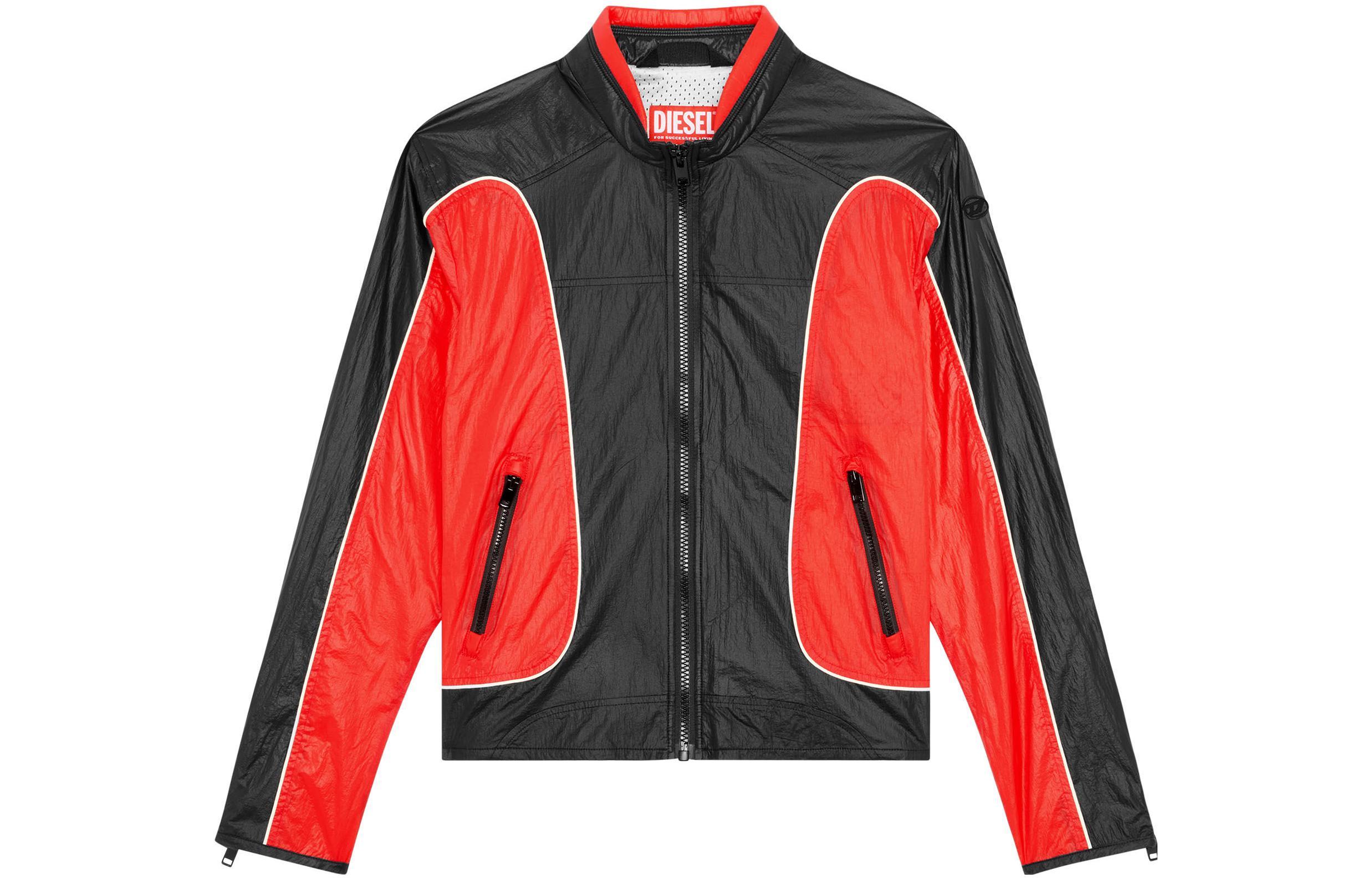 Order Diesel Red Patchwork Zip-Up Stand Collar Bomber Jacket A106750HJAD-42A