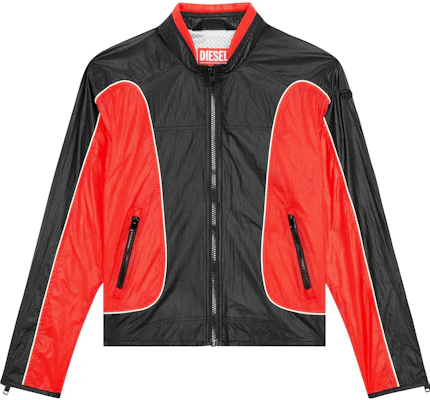 Diesel Red Patchwork Zip-Up Stand Collar Bomber Jacket A106750HJAD-42A Order Diesel Red Patchwork Zip-Up Stand Collar Bomber Jacket A106750HJAD-42A