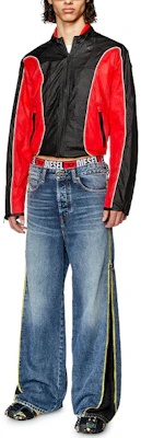 Diesel Red Patchwork Zip-Up Stand Collar Bomber Jacket A106750HJAD-42A Lookbook Diesel Red Patchwork Zip-Up Stand Collar Bomber Jacket A106750HJAD-42A