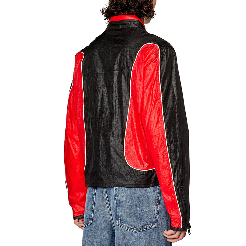 Shop Diesel Red Patchwork Zip-Up Stand Collar Bomber Jacket A106750HJAD-42A