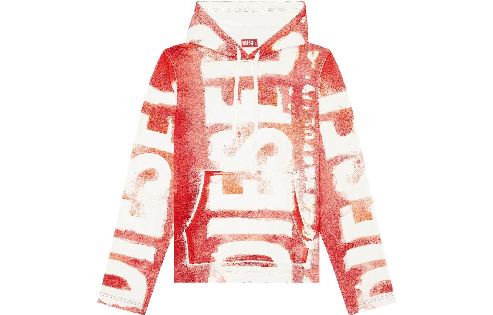 Diesel Red White Allover Logo Print Loose-Fit Hoodie Sweater A114800NFAV
